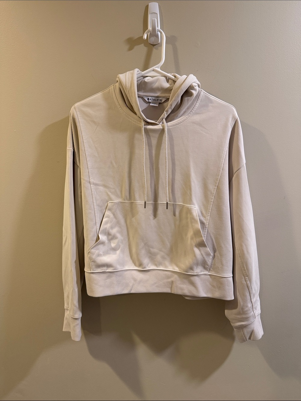Athleta Cream Boxy Cropped Hoodie
